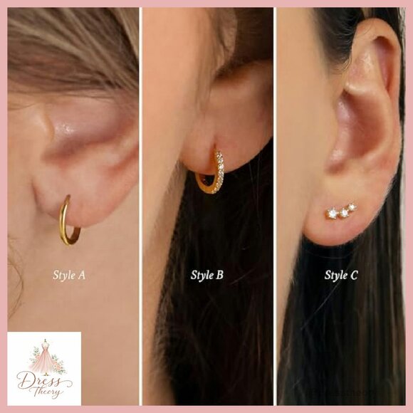 14K Gold Hoop Earrings Set, 3 Pairs, Hypoallergenic, Cartilage Studs - Picture 4 of 8